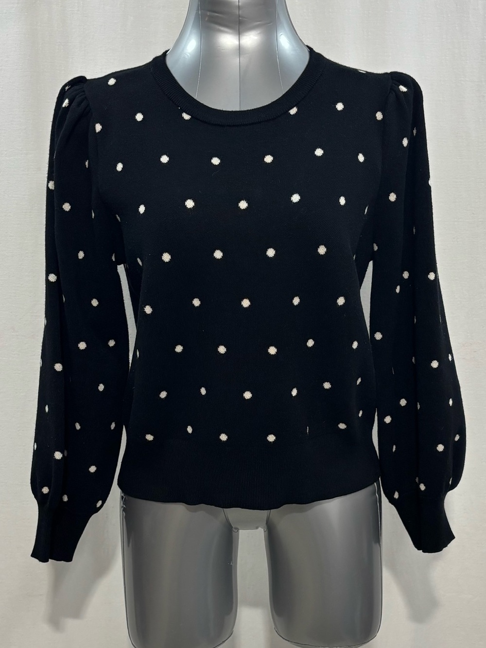 Adrianna Papell Black & White Polka Dot Short Puff Sleeve Sweater Large - 570